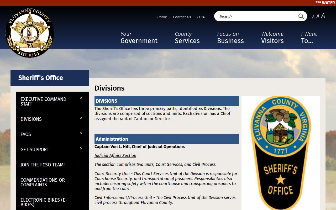 Fluvanna County arrest warrant service, Sheriff's investigations and patrol divisions