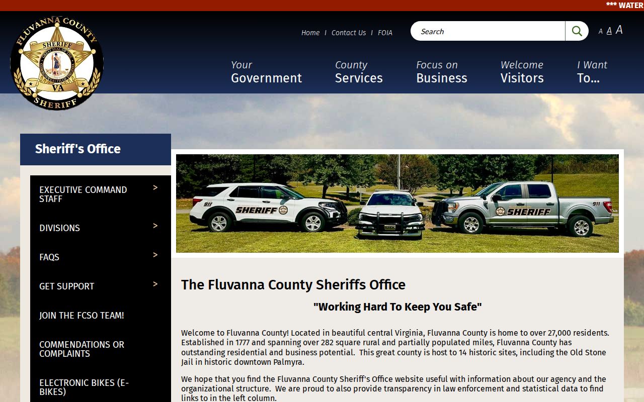 Fluvanna County warrant records, Sheriff's Office contact and service page