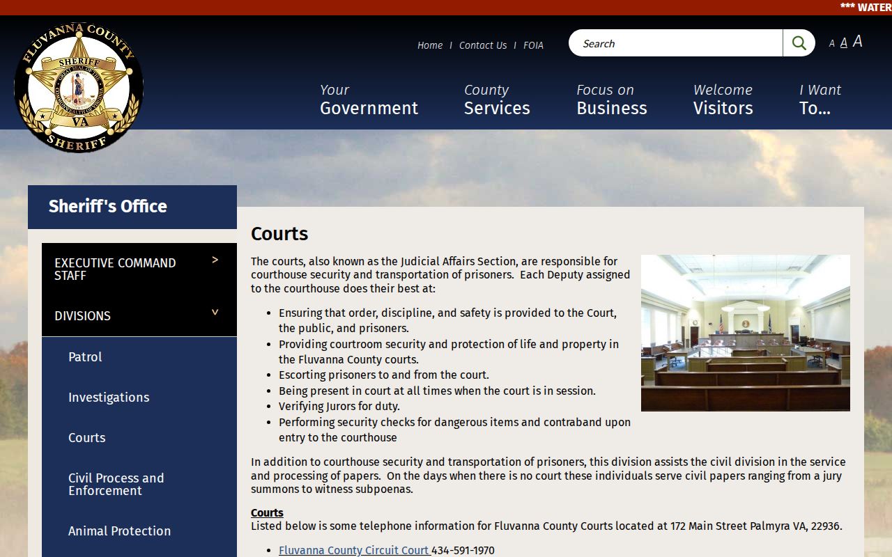 Fluvanna County active warrants, Sheriff's court and judicial affairs information