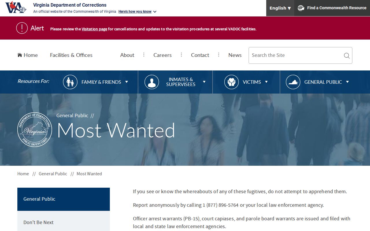 Fluvanna County most wanted information, Virginia DOC tip and safety guidance