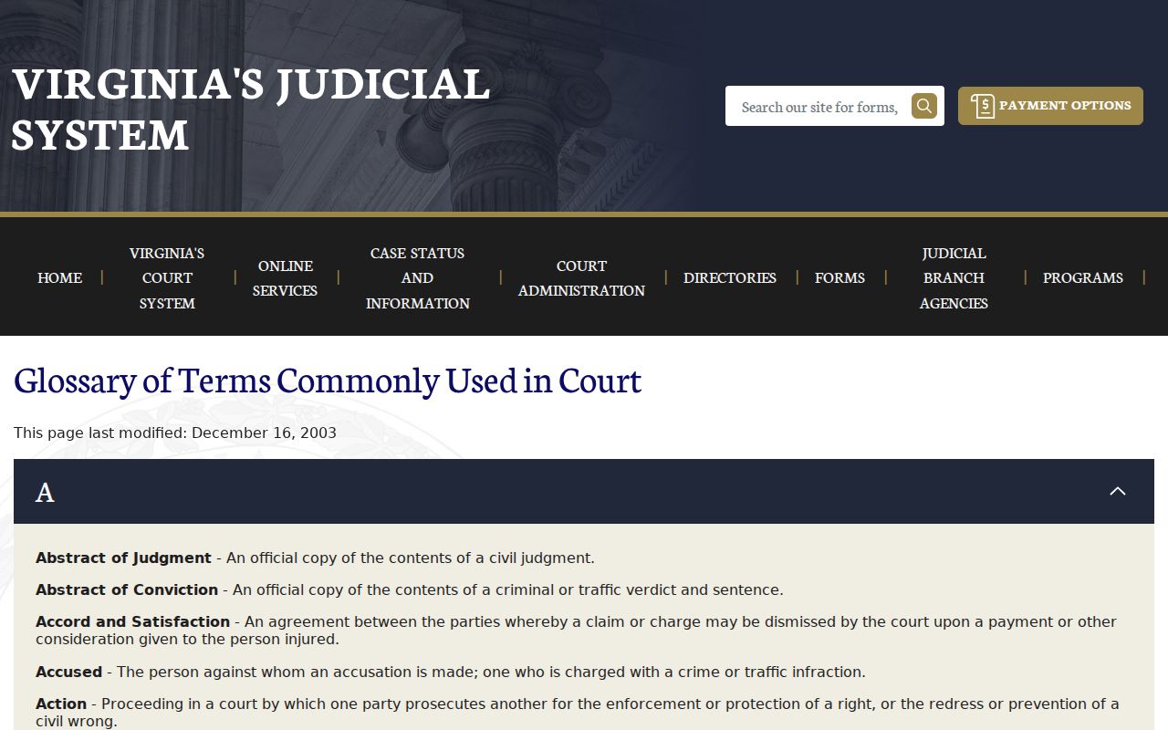 Fluvanna County bench warrant terms, Virginia Courts capias glossary