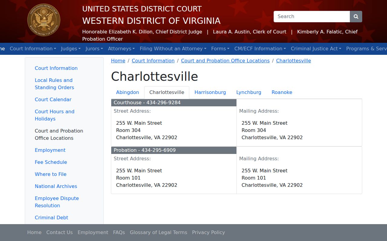 Fluvanna County most wanted jurisdiction, federal Charlottesville courthouse route