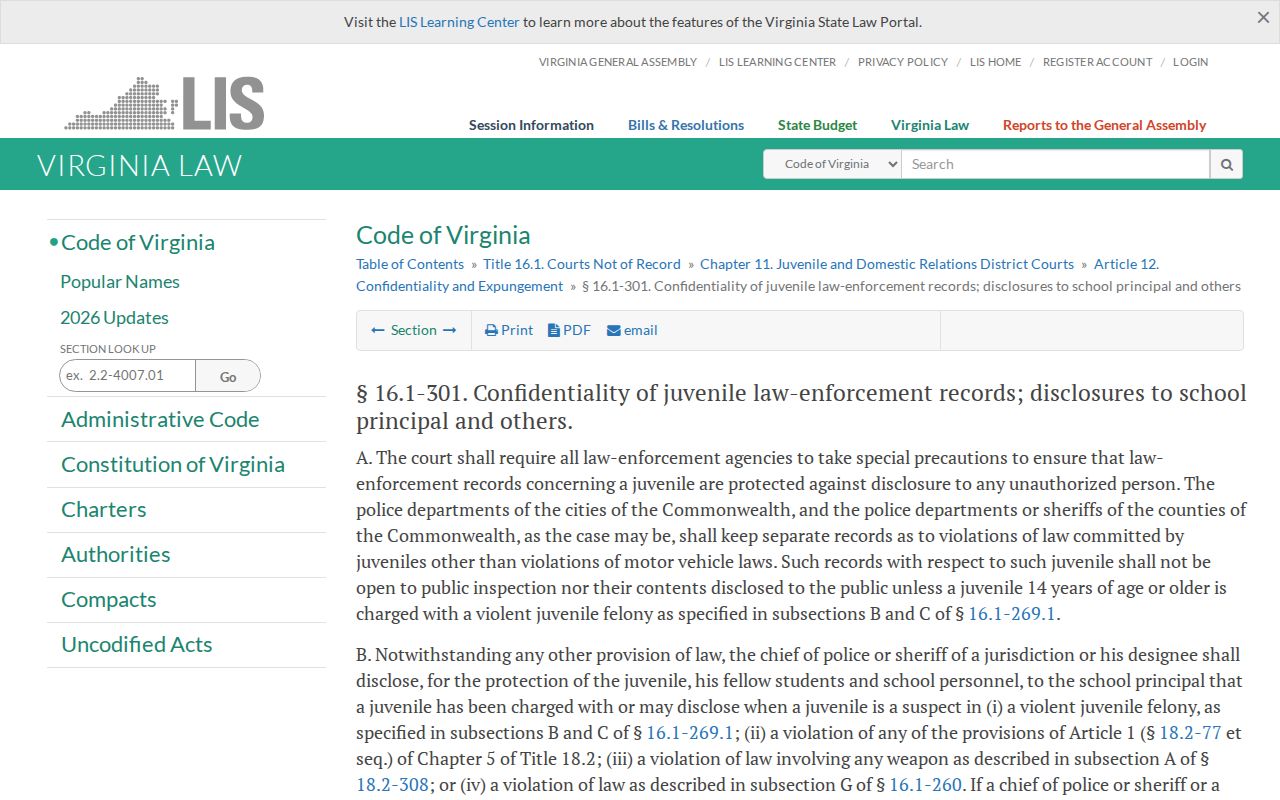 Fluvanna County bench warrant access limits, Virginia juvenile record law