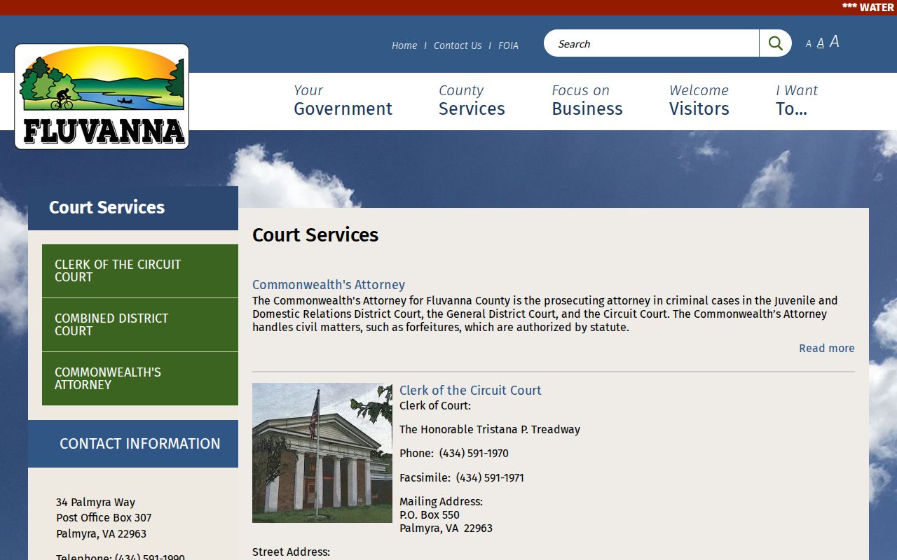 Fluvanna County warrant search, county Court Services and clerk routes