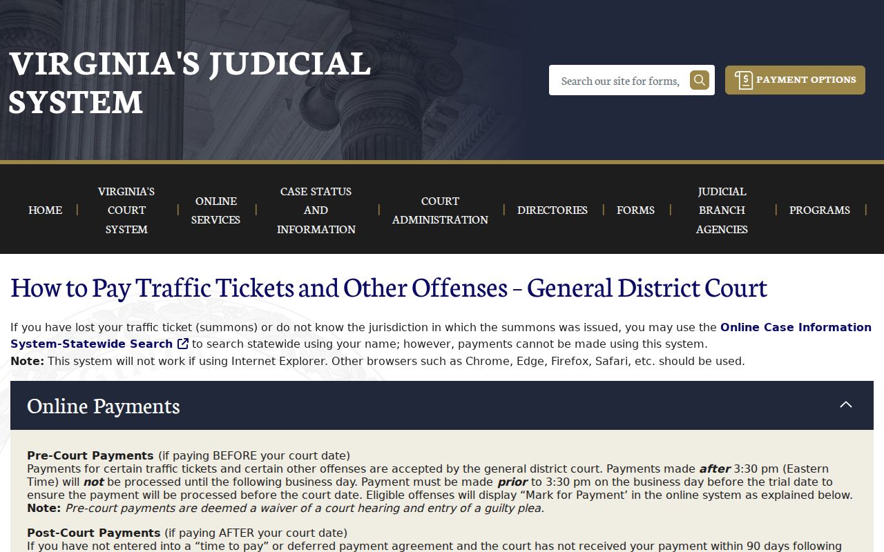 Fluvanna County traffic warrant case search and payment instructions