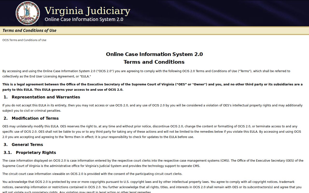 Fluvanna County warrant records, Virginia OCIS public search controls